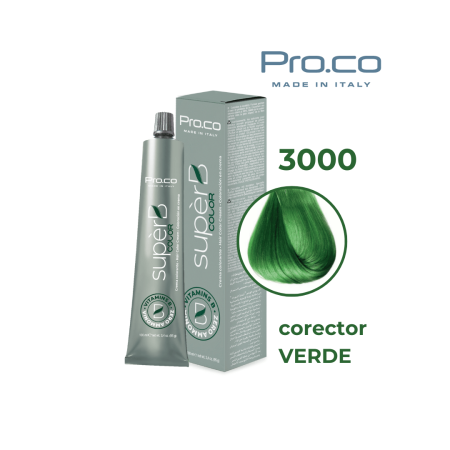 Vopsea de par profesionala aramiu - Vopsea de păr profesională fără amoniac SUPERB.COLOR 100 ml - Pro.Co - 3000 - CORECTOR VERDE