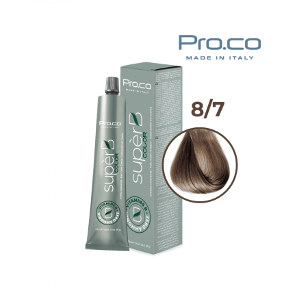 Vopsea semipermanenta profesionala - Vopsea de păr profesională fără amoniac SUPERB.COLOR 100 ml - Pro.Co - 8/7 BLOND DESCHIS BEJ 