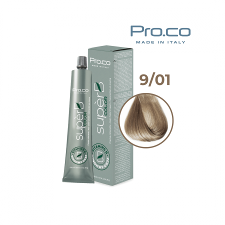 Noutăți - Vopsea de păr profesională fără amoniac SUPERB.COLOR 100 ml - Pro.Co - 9/01  BLOND SUPER DESCHIS CENUSIU 