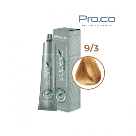 Vopsea de par profesionala aramiu - Vopsea de păr profesională fără amoniac SUPERB.COLOR 100 ml - Pro.Co - 9/3 BLOND SUPER DESCHIS AURIU 