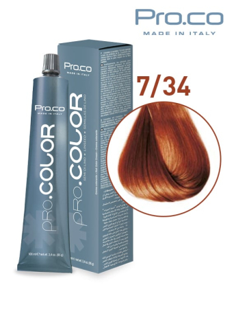 Vopsea de par profesionala neagra - Vopsea de păr profesională PRO.COLOR 100 ml - Pro.Co - 7/34 BLOND AURIU ARAMIU
