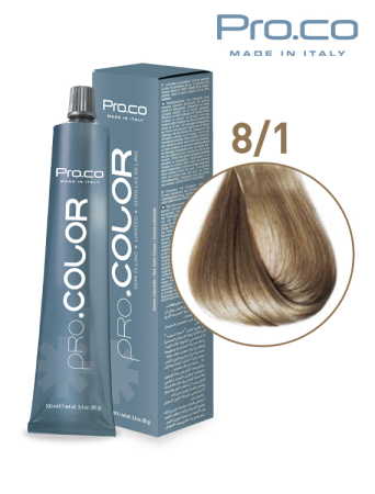 Vopsea de par profesionala galben - Vopsea de păr profesională PRO.COLOR 100 ml - Pro.Co - 8/1 BLOND DESCHIS CENUSIU