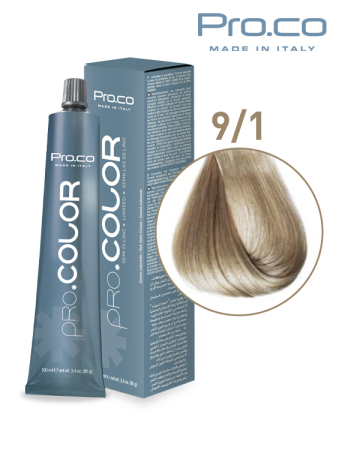 Vopsea de par profesionala galben - Vopsea de păr profesională PRO.COLOR 100 ml - Pro.Co - 9/1 BLOND SUPER DESCHIS CENUSIU