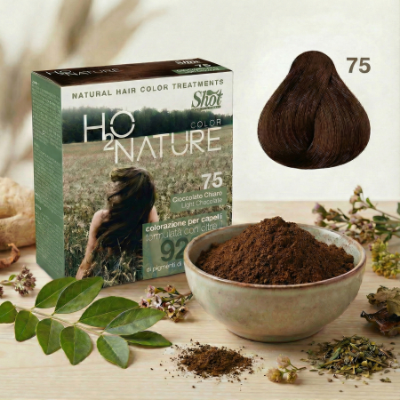 Vopsea de par naturala - Vopsea par - pudra henna H20 COLOR NATUR 200g - 75 LIGHT CHOCOLATE