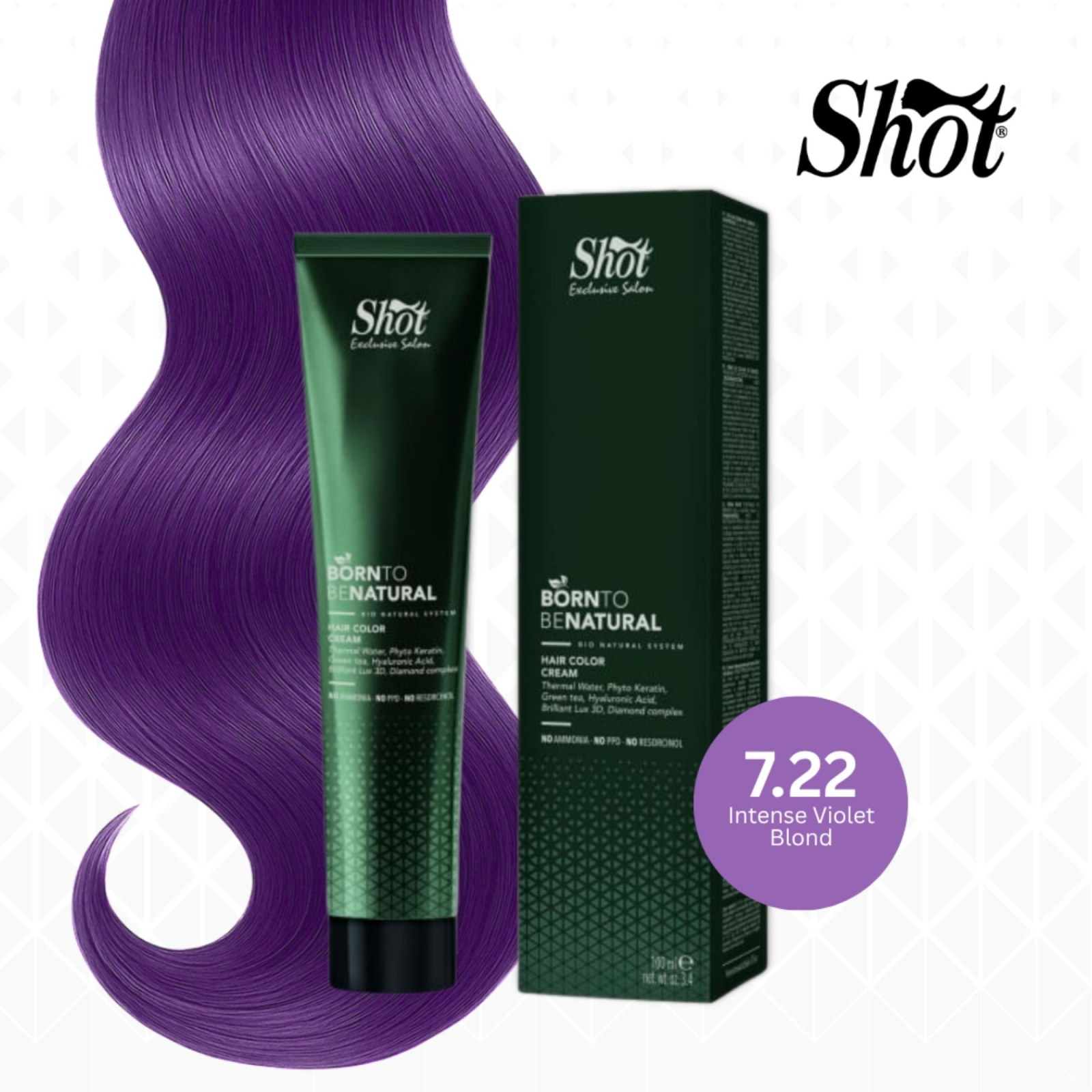 Vopsea semipermanenta profesionala - Vopsea de păr profesională fără amoniac 100 ml - SHOT - BTB NATURAL  - 7.22