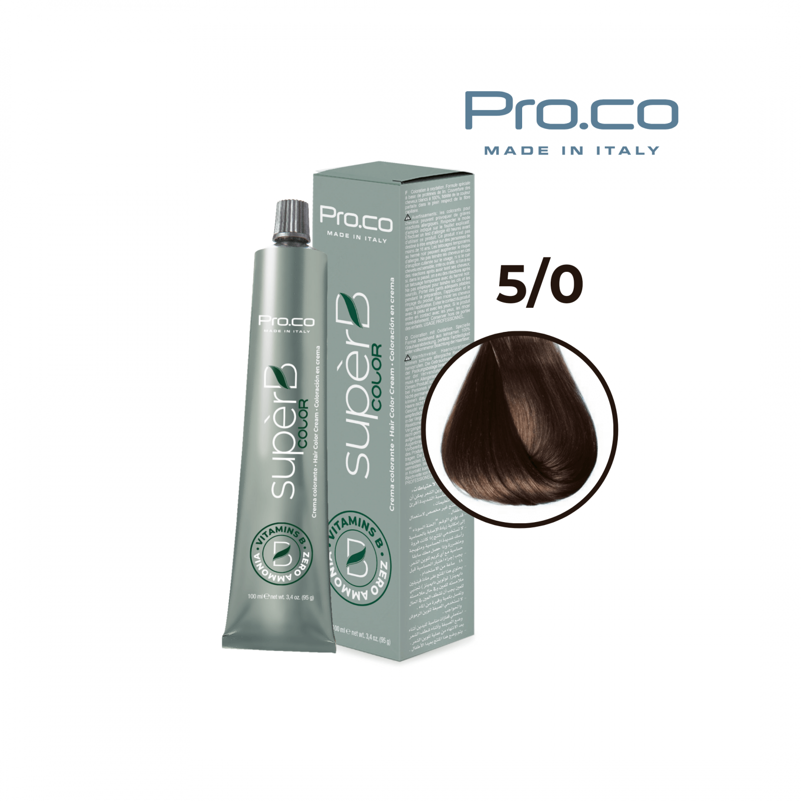 Noutăți - Vopsea de păr profesională fără amoniac SUPERB.COLOR 100 ml - Pro.Co - 5/0   CASTANIU DESCHIS 