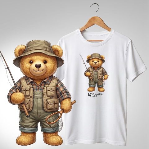 Vânătoare-Pescuit - Tricou cu ursuleț pescar – aventură la pescuit
