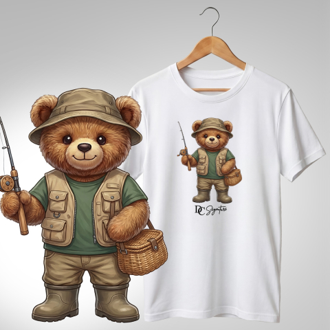 Vânătoare-Pescuit - Tricou cu ursuleț pescar – coș de pescuit