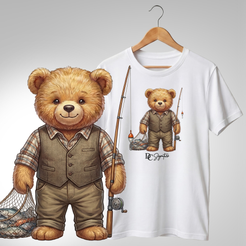 Vânătoare-Pescuit - Tricou cu ursuleț pescar – stil clasic