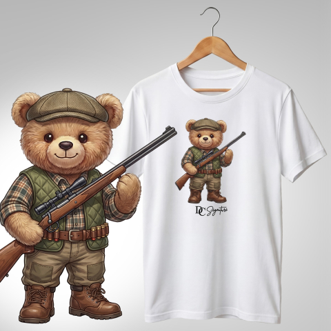 Vânătoare-Pescuit - Tricou cu ursuleț vânător – lunetă și echipament