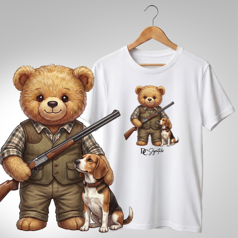 Vânătoare-Pescuit - Tricou cu ursuleț vânător și câine – tematică outdoor