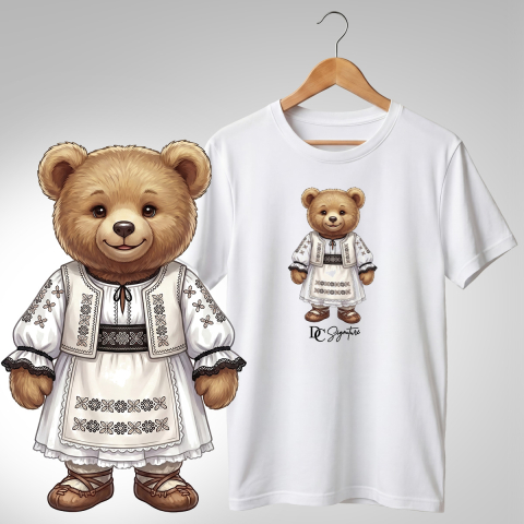 Port Tradițional - Tricou personalizat "Ursuleț port tradițional românesc"