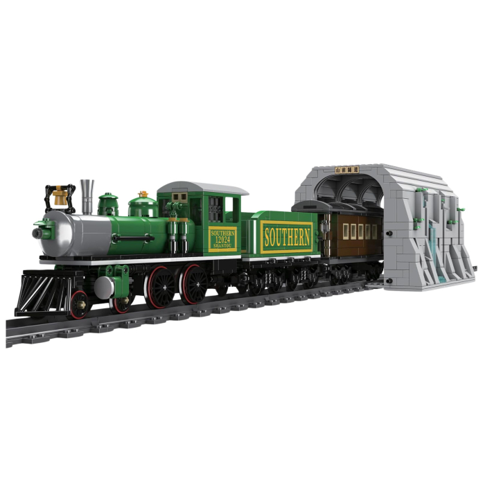 Tren cu Aburi RC din Blocuri de Construcție 1212 Piese cu Șine Verde [2]