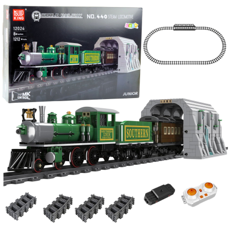 RC - Tren cu Aburi RC din Blocuri de Construcție 1212 Piese cu Șine Verde