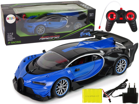 RC - Mașină Sport RC 1:12 6V, Uși cu Deschidere din Telecomandă, LED – Albastru / Negru
