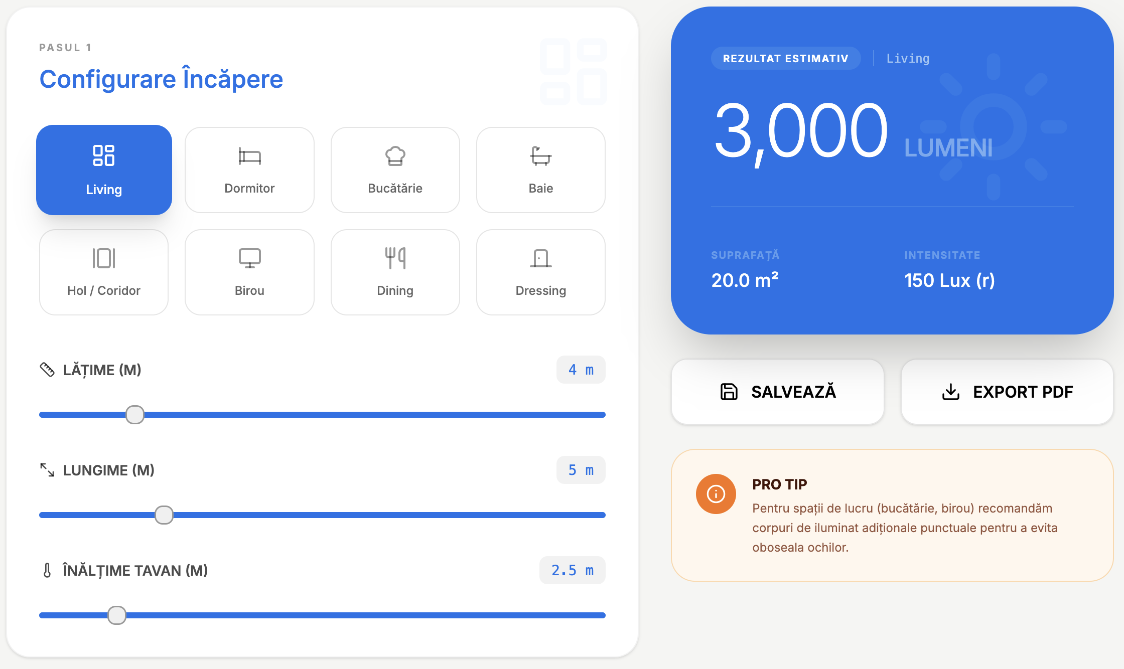 Calculator Lumeni - Afla necesarul de lumina pentru orice camera