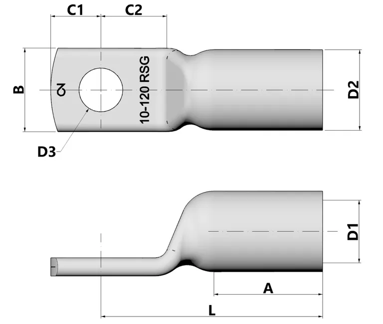 Papuc tubular neizolat cupru, 150 mm², M8, serie SG [2]
