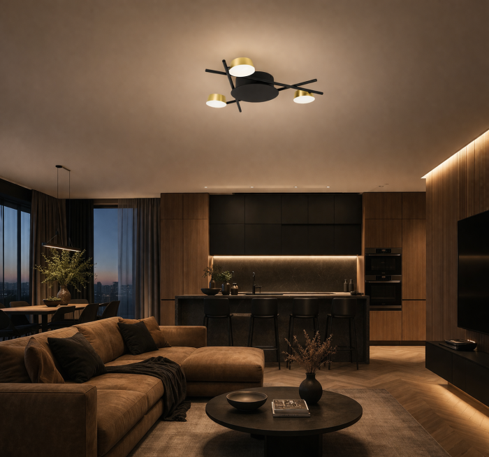 Plafoniera LED 1080lm, 3x6W, 3000K, 590x70mm, negru-auriu - Kira [2]