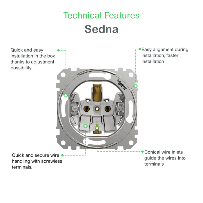 Priza Schuko simpla 2P+E cu obturatoare Sedna Design, alb, SDD111021 [5]