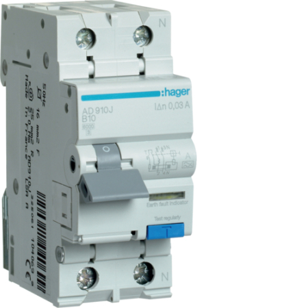 Sigurante si Protectii Diferentiale (RCCB / RCBO) - Disjunctor diferential RCBO P+N 10A/30mA, B, 6kA, tip A, AD910J