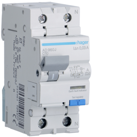 Sigurante si Protectii Diferentiale (RCCB / RCBO) - Disjunctor diferential RCBO P+N 10A/30mA, C, 6kA, tip A, AD960J