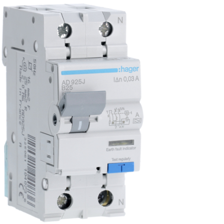 Sigurante si Protectii Diferentiale (RCCB / RCBO) - Disjunctor diferential RCBO P+N 25A/30mA, B, 6kA, tip A, AD925J