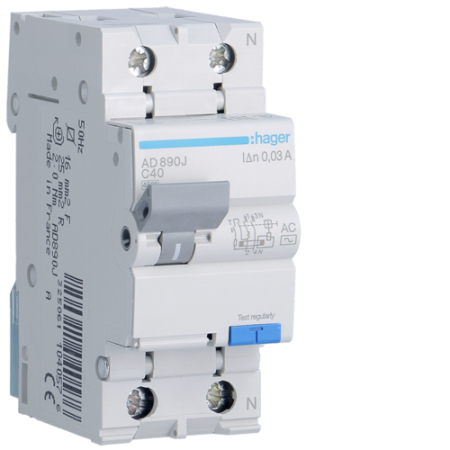Sigurante si Protectii Diferentiale (RCCB / RCBO) - Disjunctor diferential RCBO P+N 40A-30mA, C, 4,5kA, tip AC, AD890J