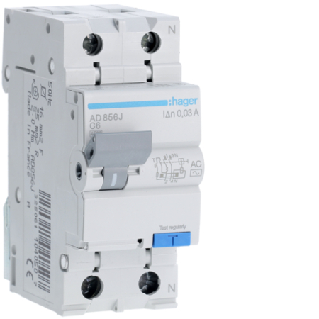 Sigurante si Protectii Diferentiale (RCCB / RCBO) - Disjunctor diferential RCBO P+N 6A/30mA, C, 4,5kA, tip AC, AD856J