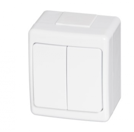 Aparataj de Exterior si Zone Tehnice - Intrerupator dublu aplicat alb, 16A, 250V, IP44