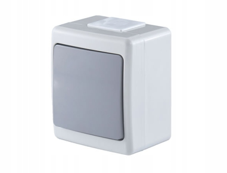 Aparataj de Exterior si Zone Tehnice - Intrerupator simplu aplicat gri, 1 modul, IP44