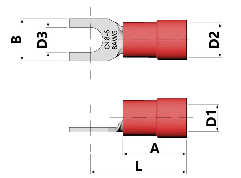 Papuc izolat tip furca 4 - 6 mm², M5, set 50 buc [1]