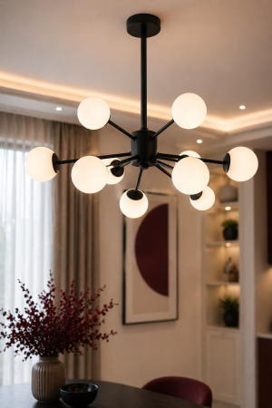 Corpuri de Iluminat Interior - Pendul globuri, 8XE27, 60W, IP20, negru - Lace