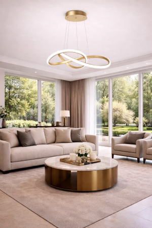 Corpuri de Iluminat Interior - Pendul LED 2560lm, 40W, 60X150cm, 3000-6500K, auriu - Libra