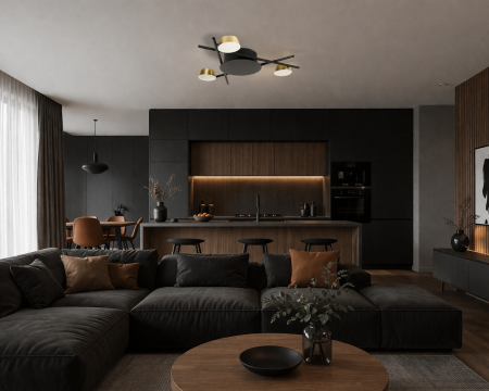 Plafoniera LED 1080lm, 3x6W, 3000K, 590x70mm, negru-auriu - Kira