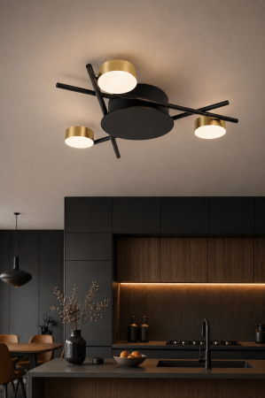 Plafoniera LED 1080lm, 3x6W, 3000K, 590x70mm, negru-auriu - Kira