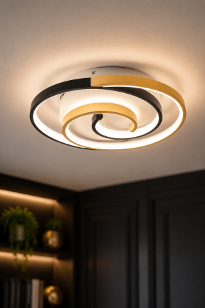 Corpuri de Iluminat Interior - Plafoniera LED 1500lm, 30W, 42cm , 3000k-6500K, IP20, negru+auriu - Trim