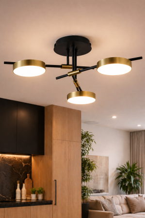 Plafoniera LED 1800lm, 30W, 3000K, 520x80mm, negru-auriu - Kara