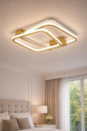 Plafoniera LED 6400lm, 92W, CCT, 3000-6500K, auriu - Magnus