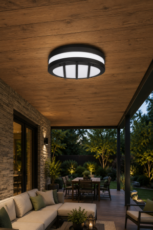 Corpuri de Iluminat Exterior - Plafoniera pentru exterior ovala cu dulie E27, 29cm, 18W, IP54, negru - Seres