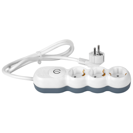 Prelungitoare, Fise si Triple - Prelungitor 1.5m cu 3 prize si intrerupator, alb / gri, 16A