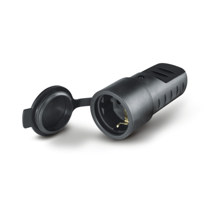 Prelungitoare, Fise si Triple - Priza cauciucata cu capac 2P+E, 16A, negru, 110.3160