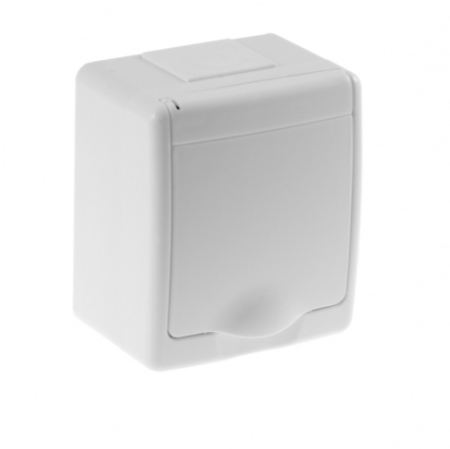 Aparataj de Exterior si Zone Tehnice - Priza simpla aplicata cu capac, alb, mat, 16A, 250V, IP44