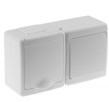 Aparataj de Exterior si Zone Tehnice - Priza simpla aplicata cu capac si intrerupator, alb, IP44