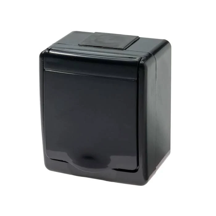 Aparataj de Exterior si Zone Tehnice - Priza simpla aplicata pentru exterior cu capac, protectie UV, IP44, negru