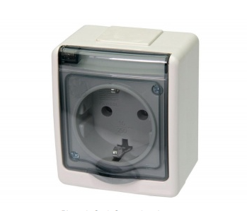 Aparataj de Exterior si Zone Tehnice - Priza simpla aplicata pentru exterior cu capac transparent, IP44, alb