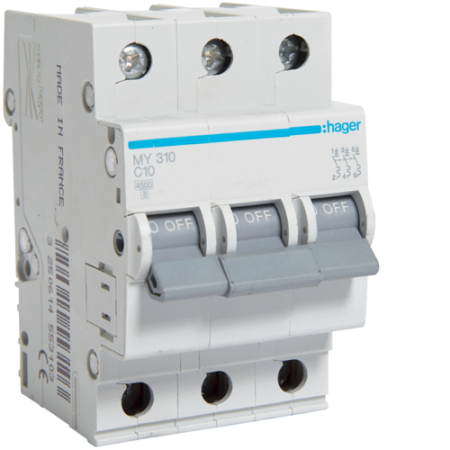 Sigurante Automate (MCB) - Siguranta automata (Disjunctor), MCB, 3P, 10A, 4.5kA, C, MY310