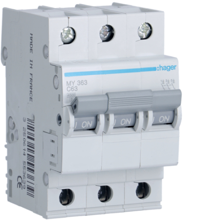 Siguranta automata (Disjunctor), MCB, 3P, 63A, 4.5kA, C, MY363
