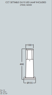 Stalp de gradina LED 350lm, CCT, 40x15.5cm, 3.5W, IP55, negru - Carlo [3]