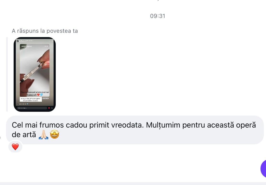 Mesajul clientei dupa ce a primit colierul gravat Whitengrave
