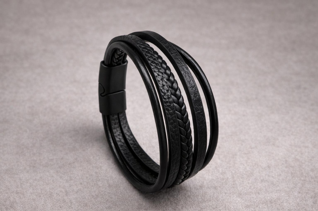 Bratari piele cu inchidere magnet negru [6]